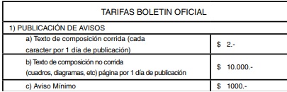 Tarifas del Boletín Oficial